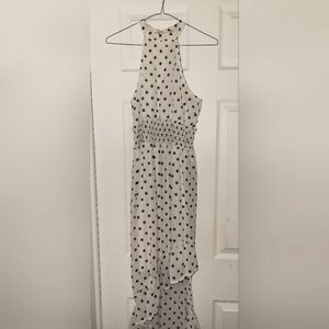 Petite Polka Dot High Neck Shirred Waist Maxi Dress